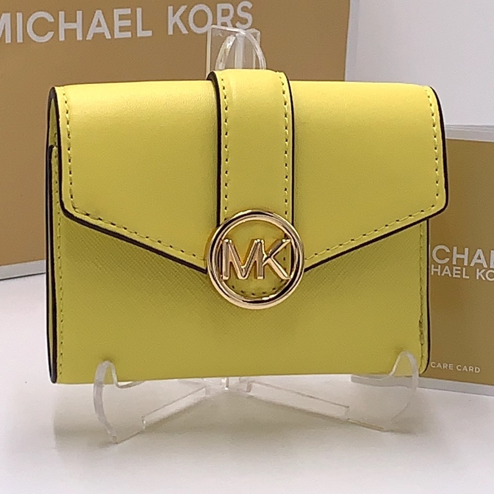 NWT MICHAEL KORS CARMEN MEDIUM FLAP BIFOLD WALLET SUNSHINE COLOR - Picture 1 of 13